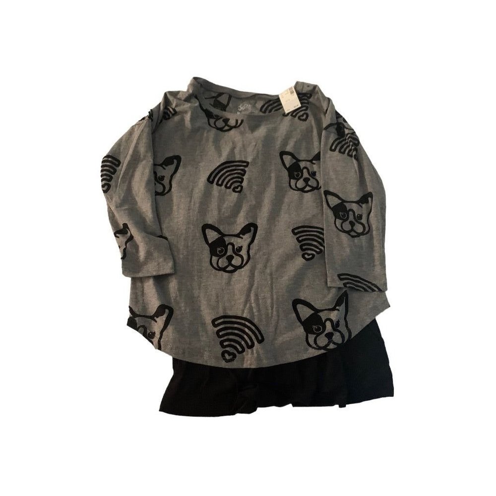 18 Justice Girls‎ New Dog Print Shirt Top Lined Gray Black 3/4 Sleeve